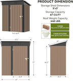 COMHOMA Shed Outdoor Storage Shed Metal,Lockable Doors Tool Sheds with Sloping Roof,Steel Garden Shed with Air Vent for Backyard,Patio,Lawn,Poolside(Brown,5'*3')