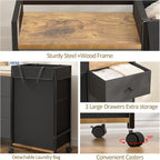 Laundry Hamper with Wheels, Laundry Sorter with Shelf and 3 Drawers, Total Capacity 123L/32.5 Gal (3 Drawers+Bags), Laundry Cabinet with Fabric Detachable Bags, Clothes Hampers for Bedroom Bathroom