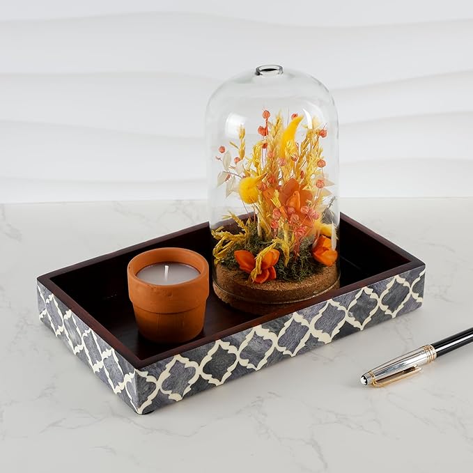 Handicrafts Home 10x6 Grey Small Bathroom Tray, Vanity Organizer for Perfume & Cosmetics, Kitchen Counter, Bathroom Tray, Guest Towel Holder, Decorative Napkin Holder, Bathroom Countertop Storage