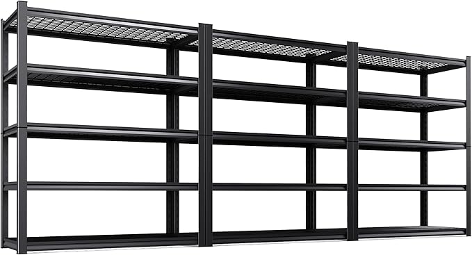 3Pack 5 Tier Heavy Duty Garage Shelving,2500LBS Adjustable Metal Storage Shelves, Boltless Industrial Shelving Unit for Garage, Basement, Warehouse, Pantry, Closet, Kitchen, 78"x 46"x 20" Black