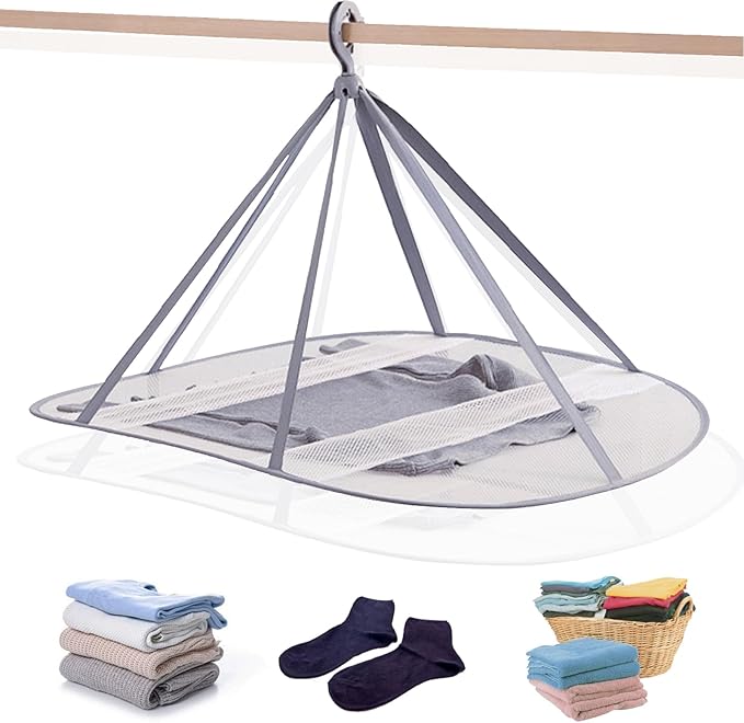 1 Tier Folding Mesh Clothes Drying Rack with Internal Fixation Stackable Sweater Drying Rack Portable Hanging Laundry Rack for Sweater,T-Shirt,Delicates,Swimsuit (2 Pack)