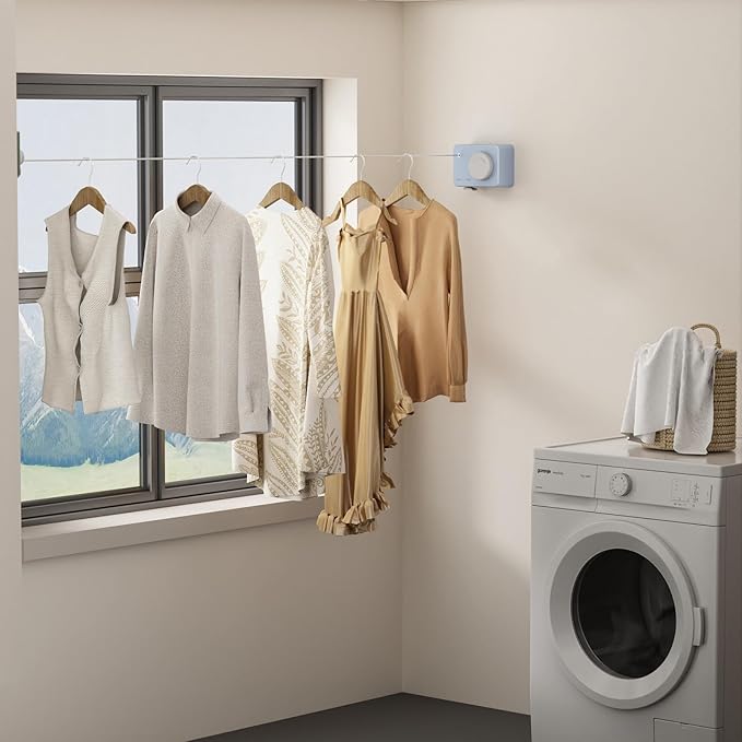Danpoo Retractable Clothesline for RV, Laundry Room & Outdoor Yard - Heavy Duty Anti-Sag Wall Mounted Clothes Drying Line with Stainless Steel Rope