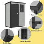 DWVO 5x3ft Resin Outdoor Storage Shed with Floor, Waterproof Lockable Storage Shed with Window, Plastic Outside Tool Storage for Garden, Backyard Patio