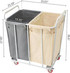 Hoctieon 2 Section Laundry Sorter Cart, 400L Rolling Hamper with Wheels, Industrial Laundry Basket Organizer, Extra Large Dirty Clothes Hamper for Home & Hotel, Heavy Duty, Gray+Beige