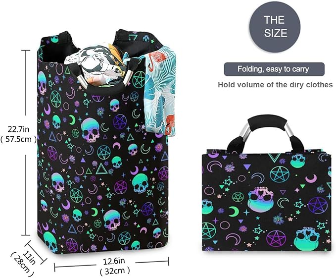 Magic Skull Laundry Basket for College Dorm,50L Collapsible Portable Laundry Hamper Storage Basket for Toys Clothes Organizer