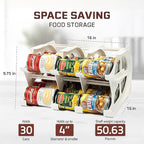 FIFO Countertop Mini Can Tracker Holds 30 Standard 10-24 Oz Can Sizes, White| Stackable & Adjustable Can Organizer for Pantry, USA Made, White