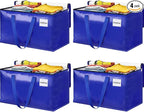 Moving Bags, Storage Bags with Sturdy Handles and Heavy Duty Zippers, Storage Totes for Space Saving, Moving & Storage, Collapsible Moving Supplies(100L, 4-Pack, Blue)