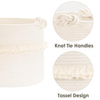 CherryNow Large Woven Storage Baskets – 16'' x 13'' Cotton Rope Decorative Hamper for Nursery, Toys, Blankets, and Laundry, Cute Tassel Nursery Decor - Home Storage Container Off-white