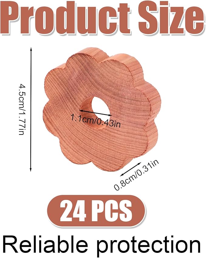 24pcs Cedar Chips for Clothes Storage, 1.77x0.31in Cedar Rings Wood Cedar Blocks Redolent Cedar Rings for Houses Drawers Closets Shoebox Clothes Storage