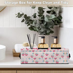Storage Bin Organizer Collapsible Fabric Basket for Bathroom Kitchen Office Home Storage with Handles for Easy Carrying 13.89 x 7.13 x 4.37 Inch, Strawberry Love Flower Pink