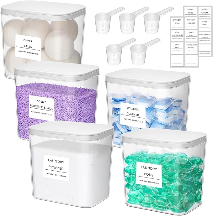 Lifewit Laundry Pods Container with Pop-up Lid, Laundry Room Organization, Dryer Sheet Holder for Washing Powder Scent Booster Beads, 2700 ml/0.72gal,5 Pcs