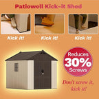 Patiowell 8x8 FT Outdoor Storage Shed, Plastic Shed Resin Garden Tool Shed with Floor & Window & Lockable Door for Patio Furniture, Backyard Tools, Bicycles & Lawnmower, Beige