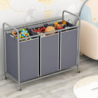 3-Bag Laundry Sorter Cart with Rolling Lockable Wheels, Removable Bags, 32.68 x 15.75 x 33.46 in, Black, Beige and Grey (Grey)