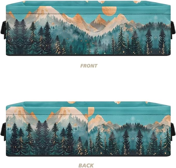 Storage Bins for Organizing Toiletries Foldable Organizer Rectangular Storage Basket for Bathroom Bedroom Office Home Accessories and Decor, Snow Mountain Moon Fir Tree Teal