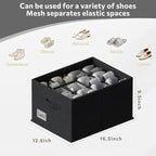FHSQX 2 Pack Shoe Organizer for Closet,Fits up to 24 Pairs,Fabric Shoe Storage Bins,Large Shoe Box Storage Containers with Bottom Support for Shoes (Black, (16.5 * 12.6 * 9.5) x1)