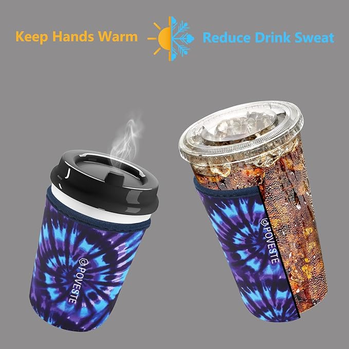 Reusable Neoprene Insulator Sleeve for Iced Coffee & Cold Soda, Coffee Sleeves for Iced & Hot Drinks, Cold Beverage Cooler Compatible with Starbucks, Dunkin (Tie dye World, Medium: 22-24oz)