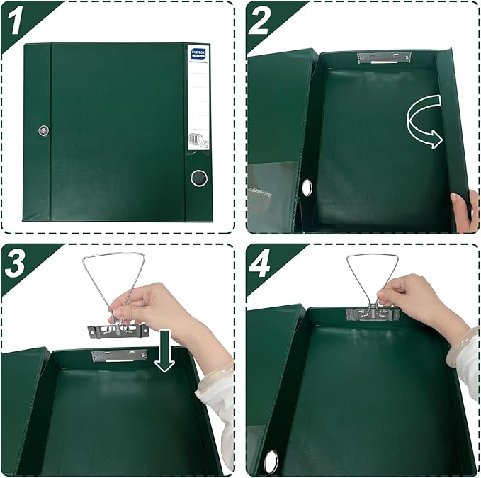 Storage File Boxes A4, 6 Pack Foldable File Box with Clip, 50mm Spine, Plastic Archives Cases with Magnetic Closure, Document File Folder Organizer Storage Filing Box for Office School, Green