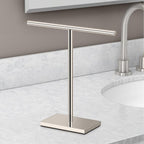 Gatco 1444PN, Modern Rectangle Base Freestanding Countertop Towel Holder, Polished Nickel / 10.50" W x 11.13" H T-Shape Style Countertop Hand Towel Holder for Bathroom, Kitchen/Fingertip Towel Rack