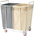 Hoctieon 2 Section Laundry Sorter Cart, 400L Rolling Hamper with Wheels, Industrial Laundry Basket Organizer, Extra Large Dirty Clothes Hamper for Home & Hotel, Heavy Duty, Gray+Beige