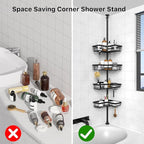 KEGII Corner Shower Caddy Tension Pole - Shower Tension Rod Organizer, Floor to Ceiling Shower Caddy 25-114.2 inch, Towel Rack Corner Waterproof, Black