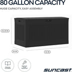 Suncast 80-Gal. Resin Large Outdoor Patio Deck Box with Pad-Lockable Lid, Modern Outdoor Patio Bench/Storage Box for Cushions, Garden Tools, and More, Iron Ore