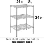 18" Deep x 24" Wide x 34" Height Wire Shelving Kit | 3-Tier |NSF Commercial Storage Rack Unit