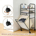 Rolling Storage Cart with Laundry Hamper, 3-Tier Rolling Utility Cart, Removable Laundry Basket - Metal Storage Organizer with Lockable Wheels for Bathroom - 80L, 14.4" x 13.8" x 39.7"