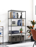 Simple Deluxe 5-Tier Heavy Duty Storage Shelving Unit, 1250 Lbs Loading Capacity, 29.92" W x 13.98" D x 61.02" H, Black