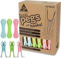 The Smartest Heavy Duty Clothespins with Hooks (42 Pack Pastel Pink, Blue, Green) - Hang 3 Garments at Once with Our Tough, Dual Hooks Clothes Pins with Anti-Rust Spring - Tough, Colorful Clothespins