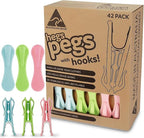The Smartest Heavy Duty Clothespins with Hooks (42 Pack Pastel Pink, Blue, Green) - Hang 3 Garments at Once with Our Tough, Dual Hooks Clothes Pins with Anti-Rust Spring - Tough, Colorful Clothespins