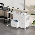 6 Drawer File Cabinet with Charging Station Rolling Printer Stand with Open Storage Shelf Fabric Lateral Filing Cabinet for Home Office,White