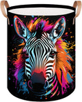 Colorful Animal Zebra Collapsible Laundry Basket Large Laundry Hamper Waterproof Foldable Storage Bins Laundry Basket with Leather Handles Clothes Nursery Hampers