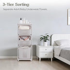 GCCSJ 3-Tier Rolling Laundry Hamper Sorter with Wheels, 75L Capacity & Removable Mesh Baskets, Foldable Storage Organizer Cart for Bedroom, Bathroom, Laundry Room (17.32"x13.1"x42.59")