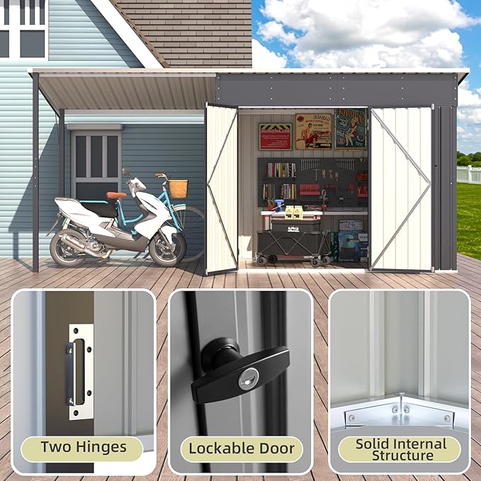 AECOJOY 14x6 Outdoor Open-Sided Metal Storage Shed, 8' x 6' Sheds & Outdoor Storage with 48 Sq. Ft Covered, 6x8 Small 2-in-1 Tool Shed with Attached Hardtop Metal Pergola Gazebo for Patio