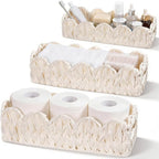 3Pack Toilet Paper Basket for Organizing Scalloped Edge Wicker Basket with Handles Toilet Tank Paper Holder Storage for Bathroom Bedroom Countertop Shelf Decor (Beige,Plastic)