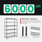 PayLessHere | 6-Tier Wire Shelf with Wheels | 48"x18"x76" | Black | Adjustable Racks | Heavy-Duty Storage Shelves, Holds Upto 600 lbs | Rust-Resistant, No-Tool Assembly | for Home, Garage Shelving