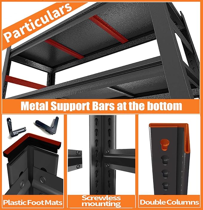 Garage Shelving Unit 3000 LBs Storage Shelves Heavy Duty, 5 Tier Adjustable Metal Shelf Organiazation Industrial Storage Racks Utility Shelf for Tools Garage Basement Warehouse 39.4"W*17.7"D*71.2"H