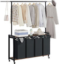 Laundry Sorter, Rolling Laundry Hamper 4-Section with Hanging Rack & Wheels,Laundry Basket Organizer for Laundry Room, Rustic Brown