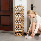 2/3/4/5/6/7/8/9 Tier Bamboo Shoe Rack - Foldable,No Installation Needed,Space-Saving Multi-Tier Storage for Indoor & Balcony Use (Yellow,8 Layers)