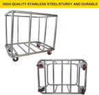 Commercial Laundry Cart with Wheels, Large Industrial Rolling Laundry Basket,Stainless Steel Heavy Duty Commercial Laundry Hamper with Waterproof Lning,Utility Cart, 260 LBS Load,11.35 Bushel