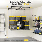 Overhead Garage Storage Rack for 12-14ft Ceiling, Heavy-duty 4x4 FT Garage Ceiling Storage Racks with Safety Lock, Ideal for Storage Mounted Lift System and Storage Organizer, 250lbs Capacity