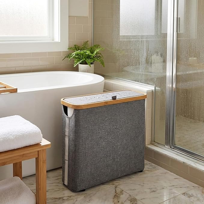 Toilet Paper Storage Basket with Lid Toilet Paper Storage with Lid 17.7x13.8x5.9 inch Waterproof Towel Free Standing Papers Container with Bamboo Frame and View Window