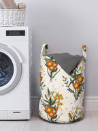 Ambesonne Hawaii Laundry Bag, Vintage Tropic Flower Leaves California Poppy, Hamper Basket with Handles Drawstring Closure for Laundromats, 13" x 19", Orange Champagne