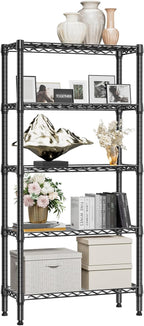 1250 lbs 5 Tier Shelf Metal Storage Shelves Wire Rack Closet Organizers for Garage Kitchen Bathroom Laundry Black 11.8" D x 29.5" W x 59.5" H