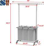 Simple Houseware 3 Bags Laundry Sorter with Extensible Clothes Hanging Rod