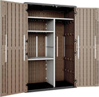 Aoxun Outdoor Storage Shed with Metal Shelving Kit & Floor, 64 Cu.Ft Large Outdoor Storage Cabinet, Waterproof Vertical Resin Shed for Garden Tools, Pool Equipment, Brown