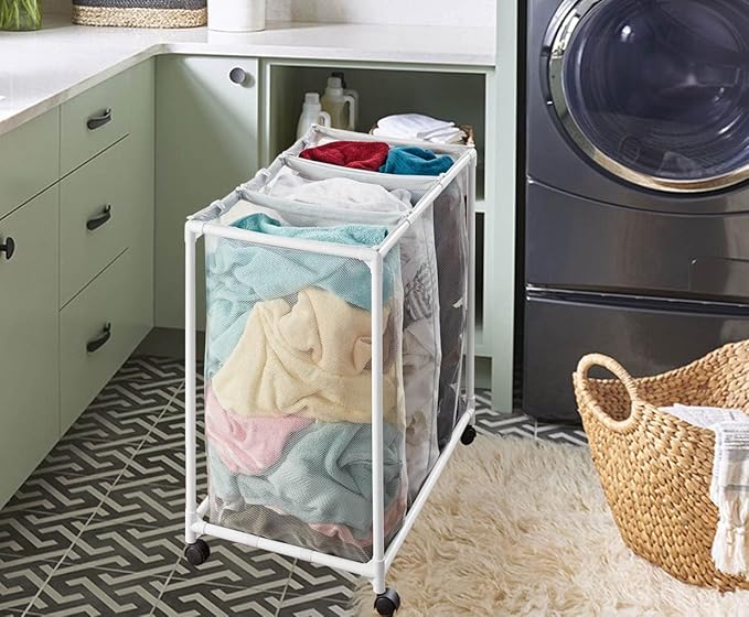 SEDLAV 3 Bag Mesh Rolling Sorter Laundry Cart