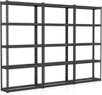 Giantex 3Pcs 5-Tier Storage Shelves, 35.5" x 12" x 72" Height Adjustable Metal Storage Utility Rack Shelf with Anti-Tipping Device, Heavy Duty Garage Shelving for Warehouse, Basement, Kitchen, Black