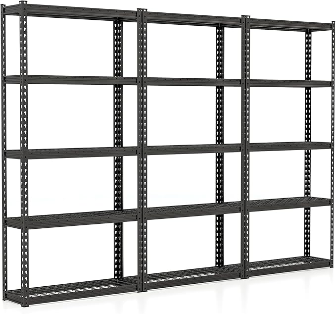 Giantex 3Pcs 5-Tier Storage Shelves, 35.5" x 12" x 72" Height Adjustable Metal Storage Utility Rack Shelf with Anti-Tipping Device, Heavy Duty Garage Shelving for Warehouse, Basement, Kitchen, Black