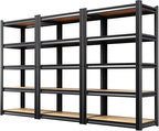 3 Pack Heavy Duty Garage Shelving - 1900 LBS Capacity 5-Tier Metal Storage Shelves, 71"H x 28"W x 12"D Adjustable Steel Utility Rack, Compact Storage Shelf for Pantry, Closet, Basement, Shed - Black